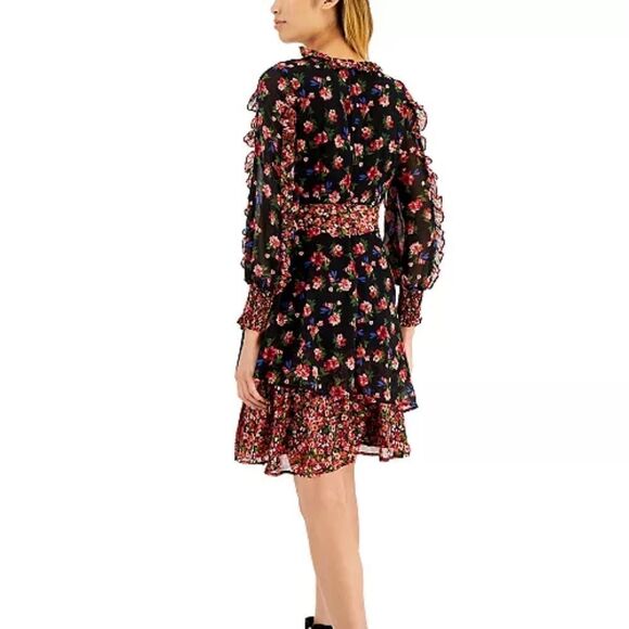 Tahari ASL Twin-Print Ruffle Dress sz 14 - Picture 2 of 16